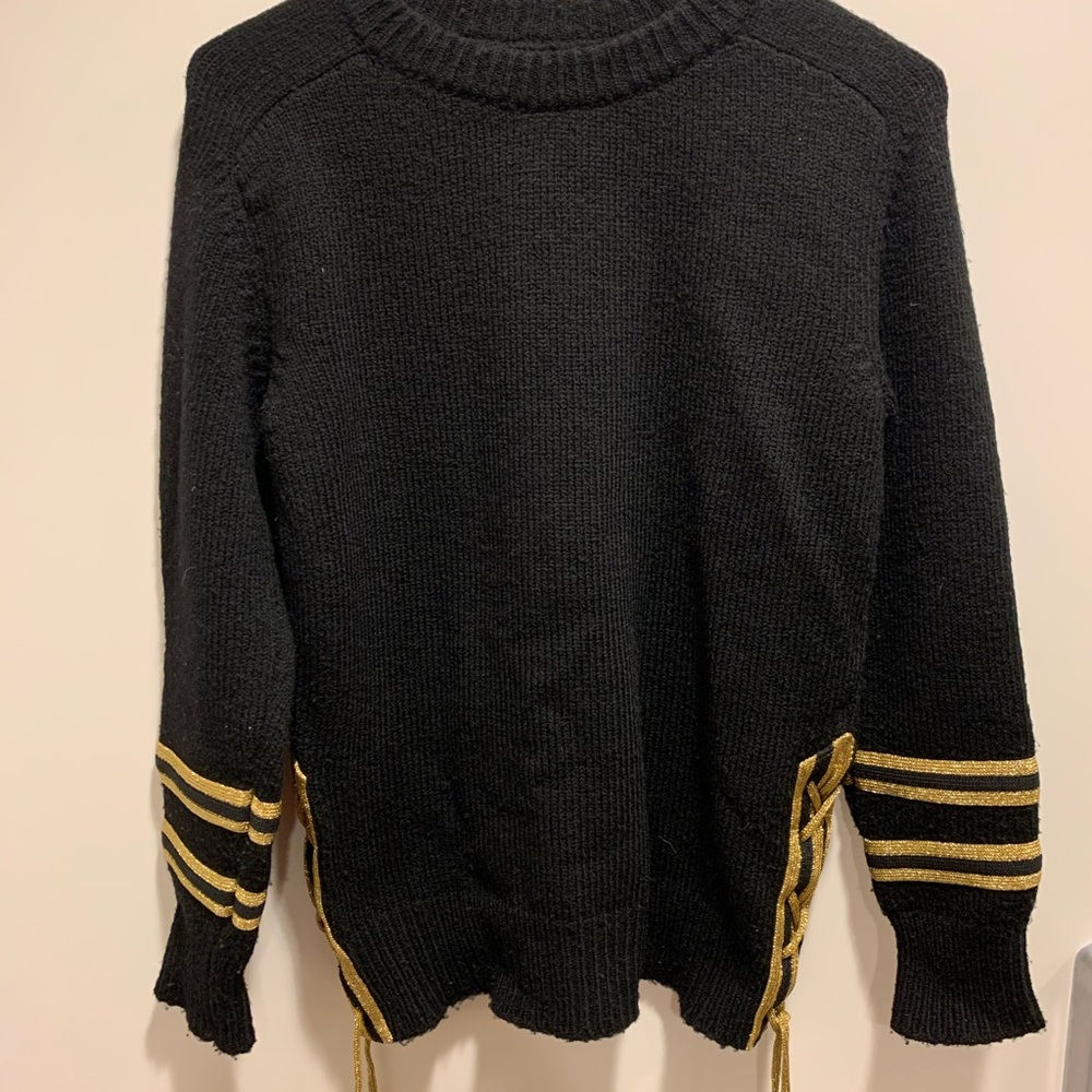 Italy brand: Laneus Black and Gold Crewneck Sweater with Decorative Cuffs